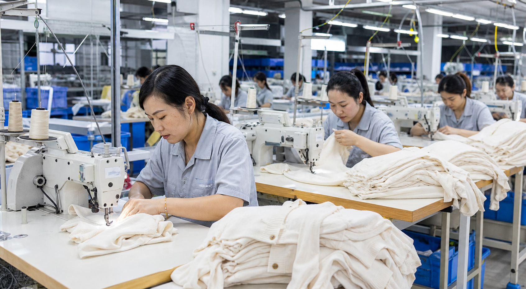 Realistic garment sewing workshop visual concept